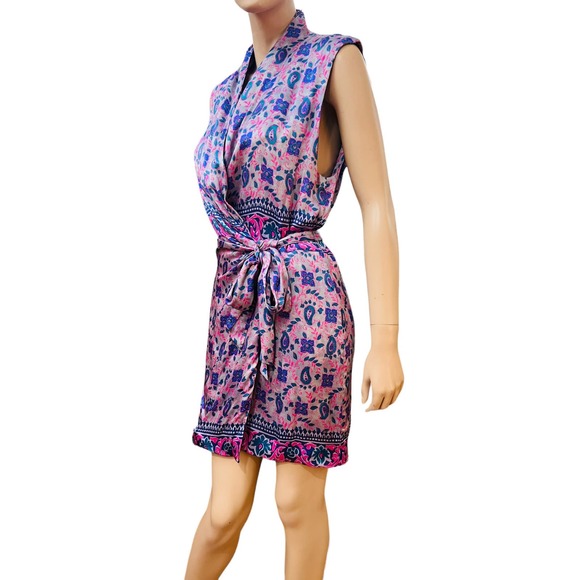 NWT Zara Paisley Printed Wrap Mini Dress Lapel Collar Sz L 100% Viscose - Picture 8 of 16